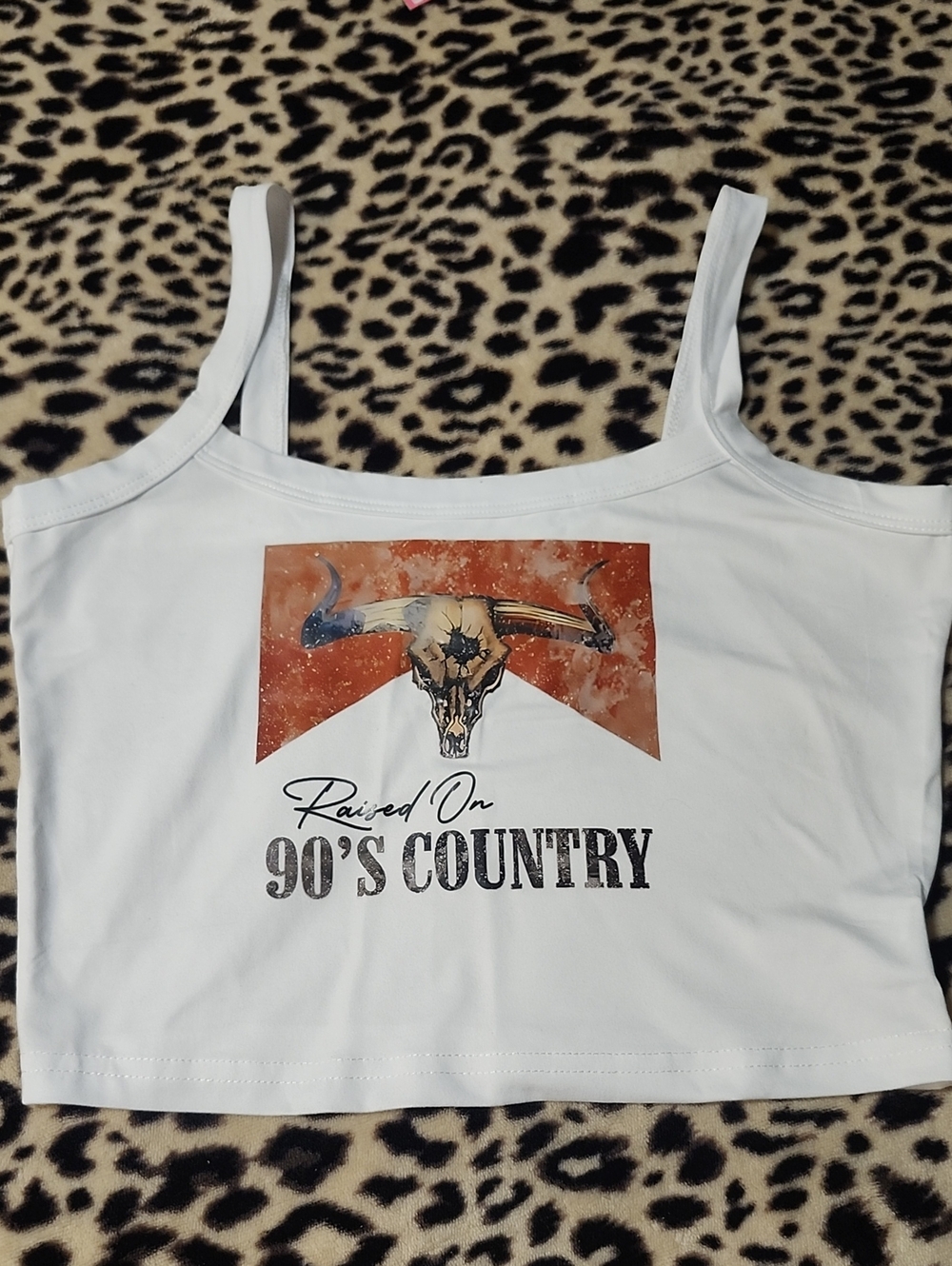 White Graphic Crop Tank Top - 'Raised On 90's Country'